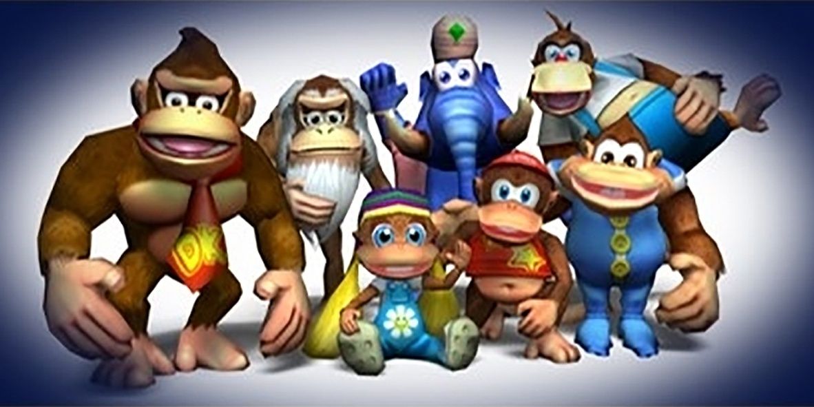 Donkey Kong and his buddies pose for a photo.