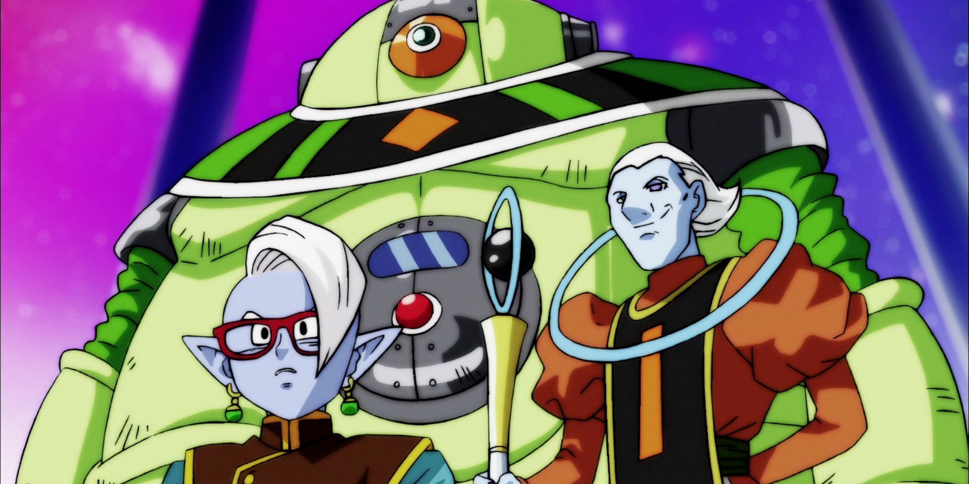 Universe 3's God of Destruction Mosco in Mule with Angels in Dragon Ball Super