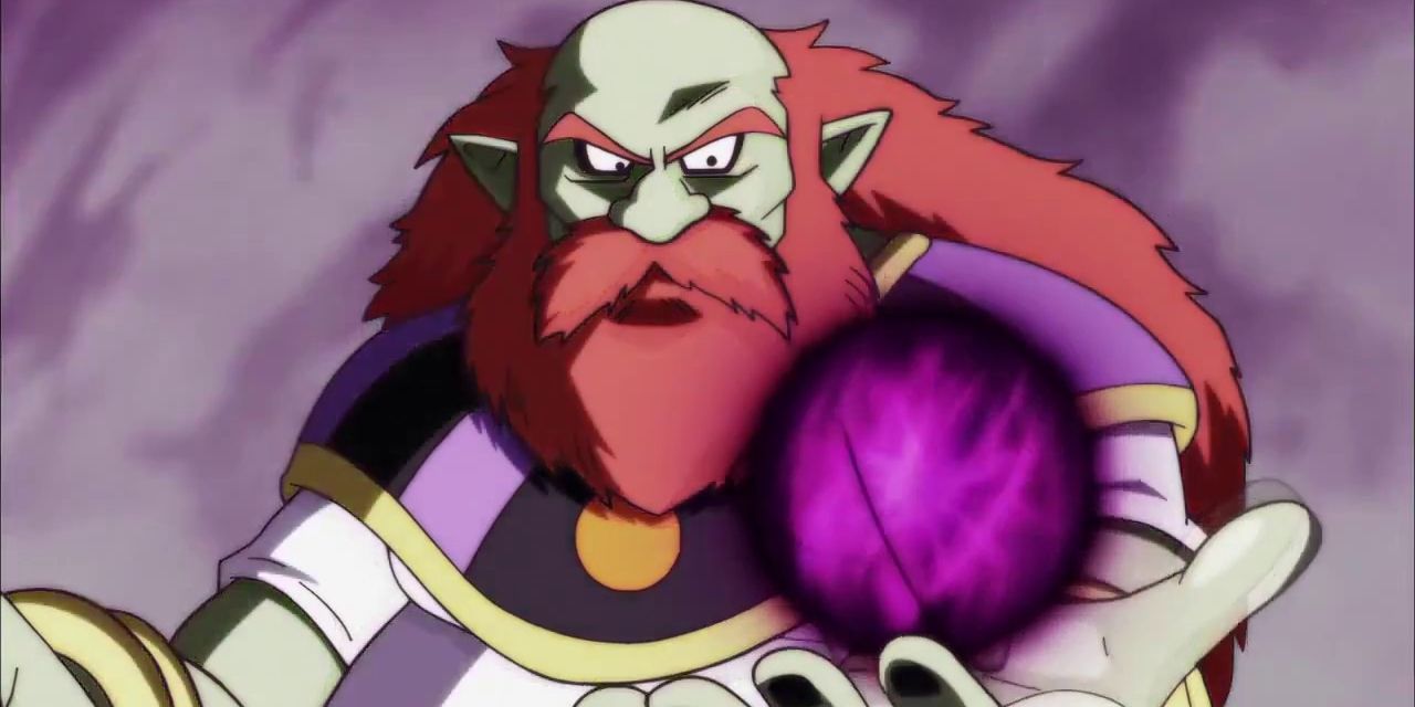 Universe 9's God of Destruction Sidra conjures energy in Dragon Ball Super