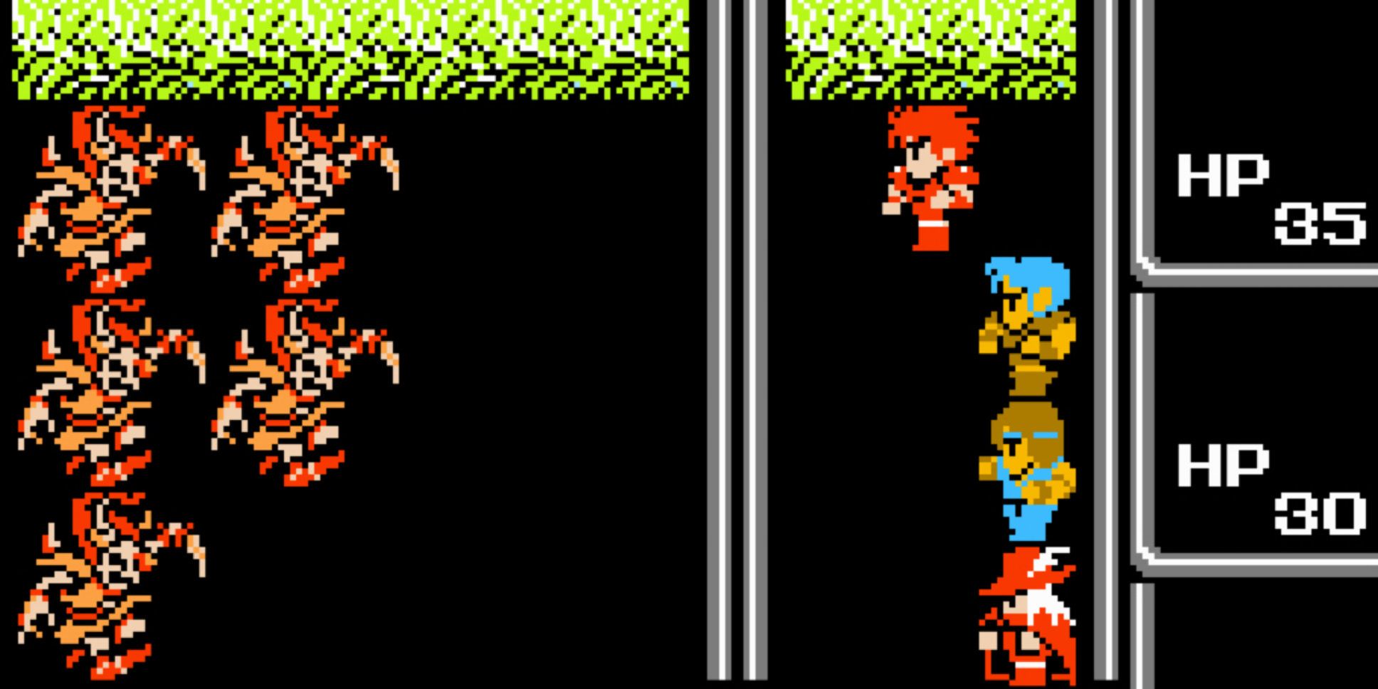 A battle plays out in Final Fantasy for NES