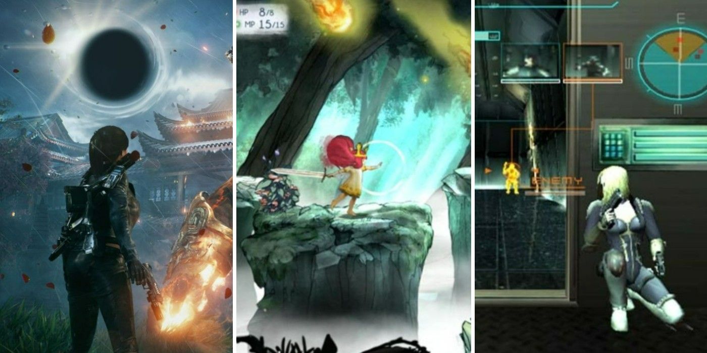 A split image of female protagonists from Bright Memory Infinite, Child of Light, and Cy Girls