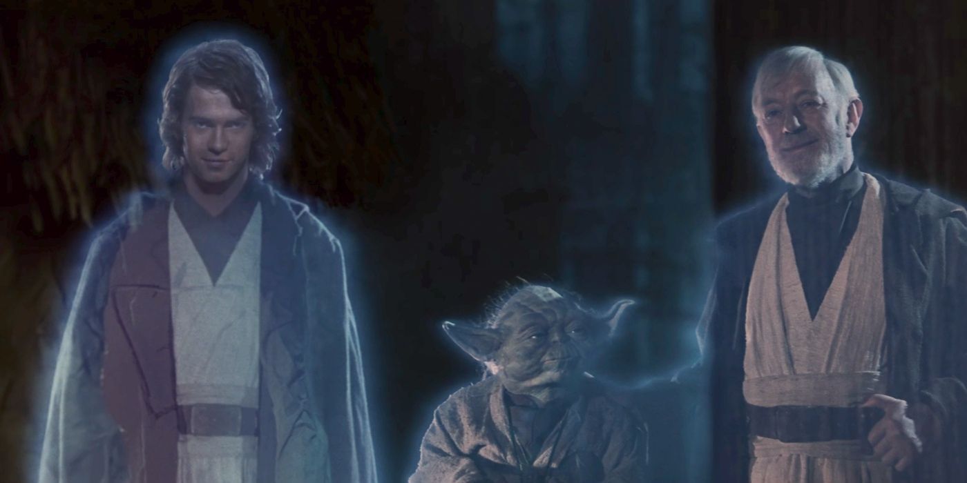 Anakin Skywalker, Yoda, and Obi-Wan Kenobi as Force Ghosts in Star Wars Episode VI: Return of the Jedi