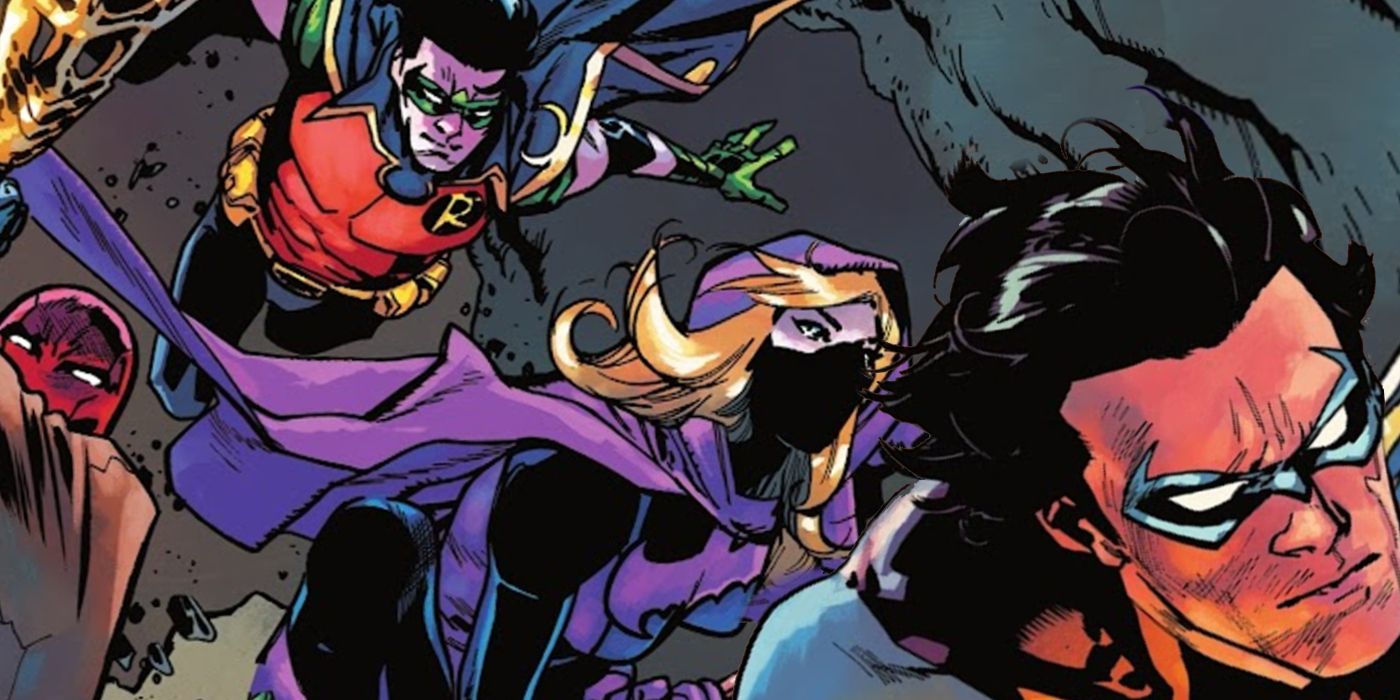 Four Robins launch into action, from Batman vs. Robin issue 3