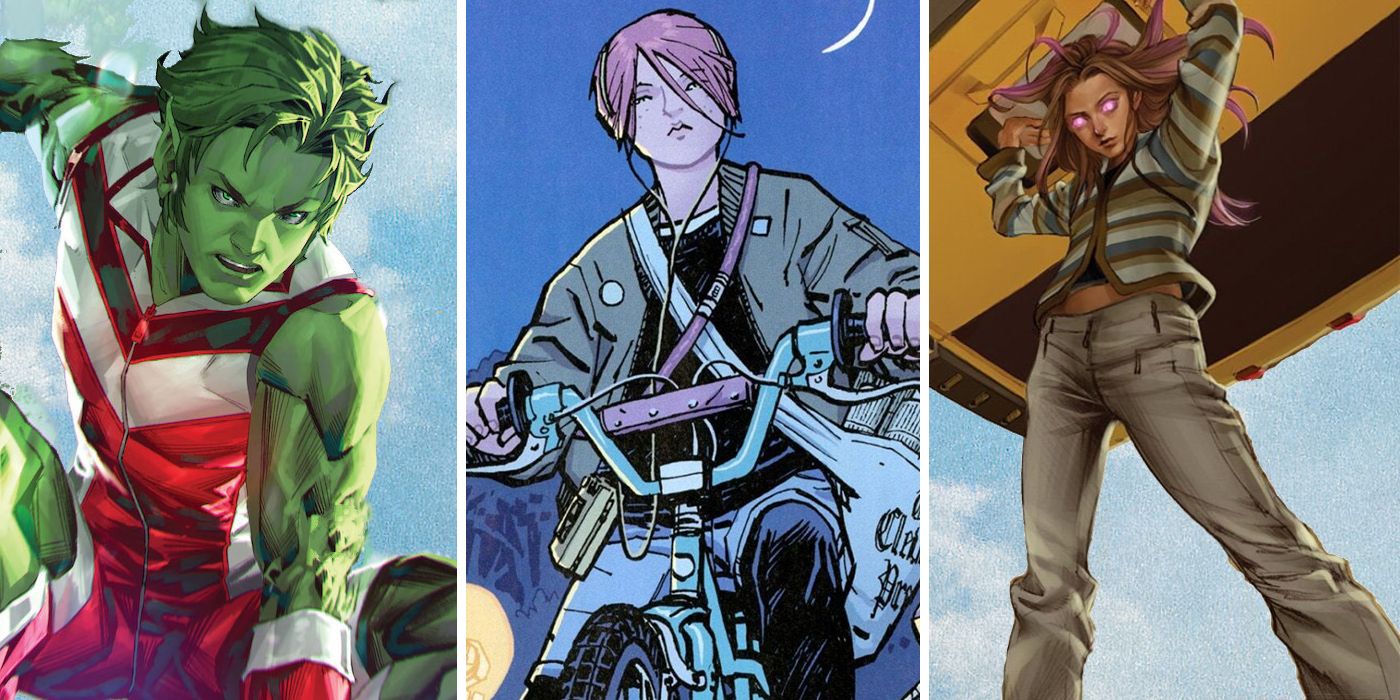 split image of Beast Boy, Mac Coyle from Paper Girls and Molly Hayes