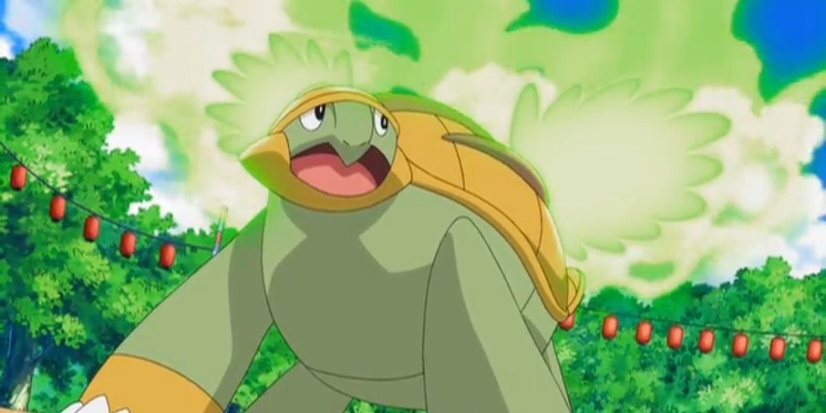 Ash's Grotle powers up after eating its own Energy Ball in the Pokemon anime