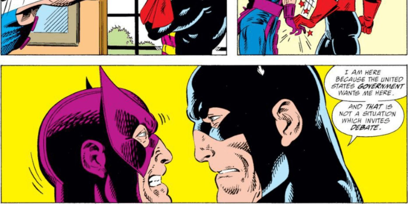 Hawkeye and U.S. Agent glare at each other