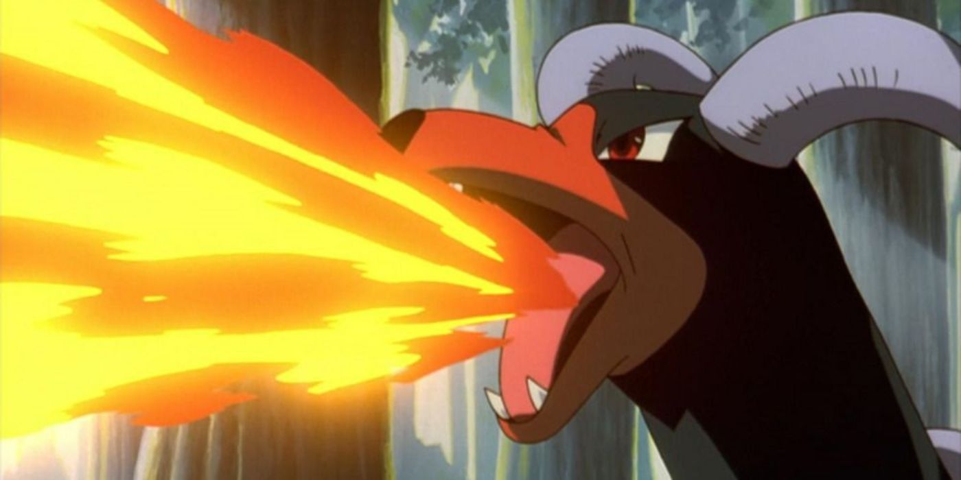 Houndoom in Pokemon anime breathing fire