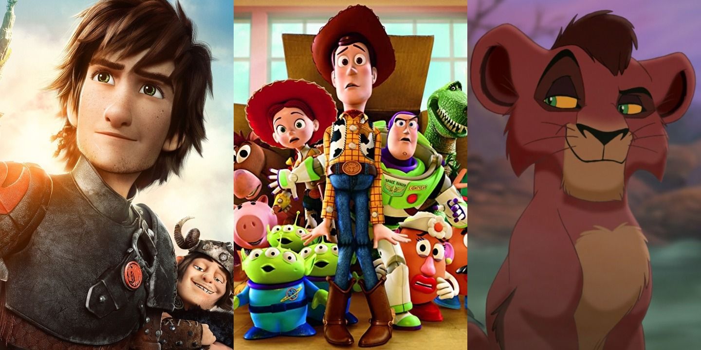 A split image of How To Train Your Dragon 2, Toy Story 3, and The Lion King II: Simba's Pride