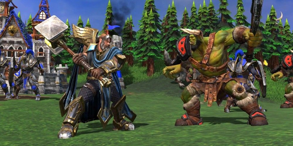 The humans and orcs fight in Warcraft III: Reforged