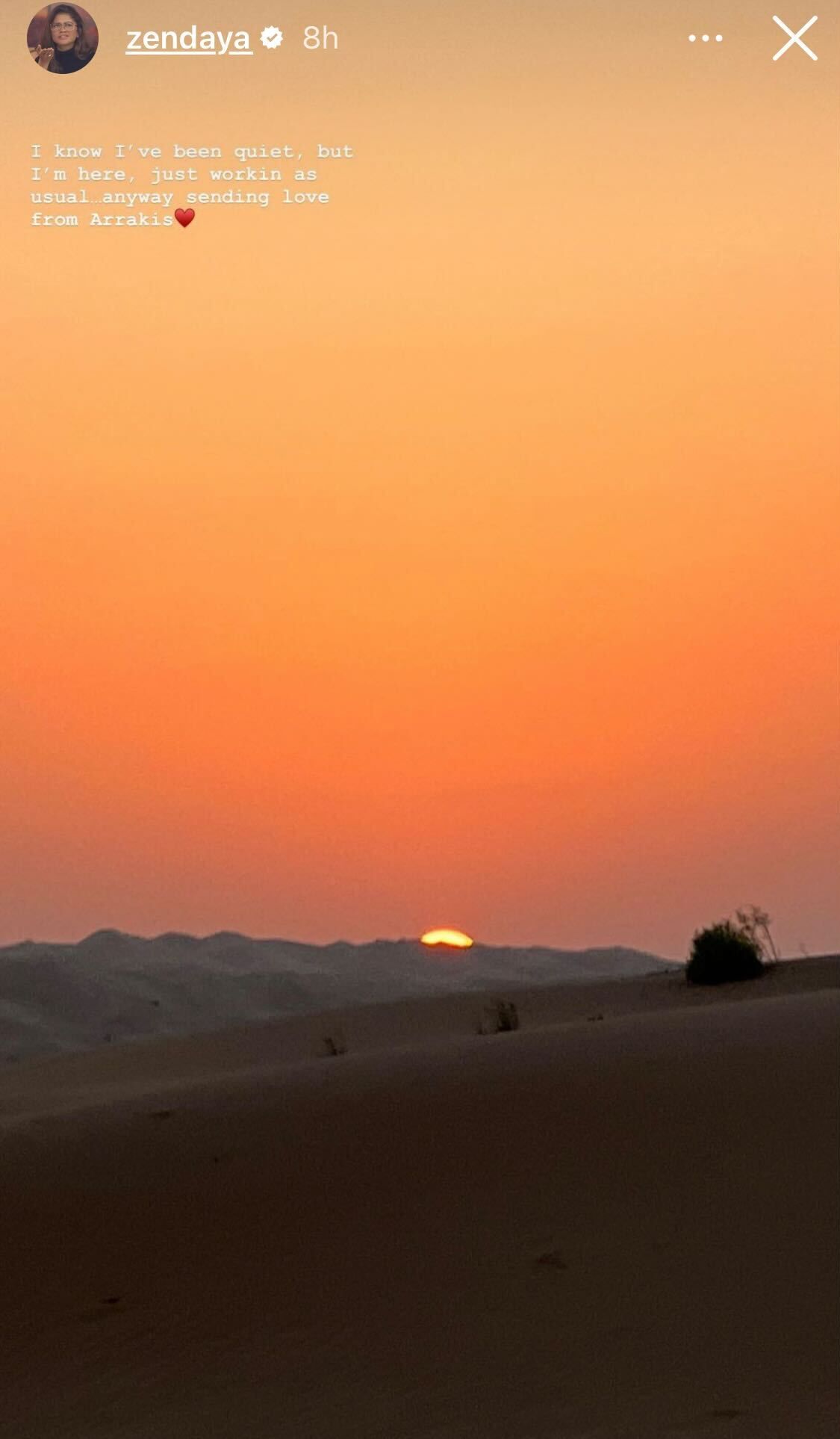 Zendaya Sends Love From Arrakis in Dune 2 Photo