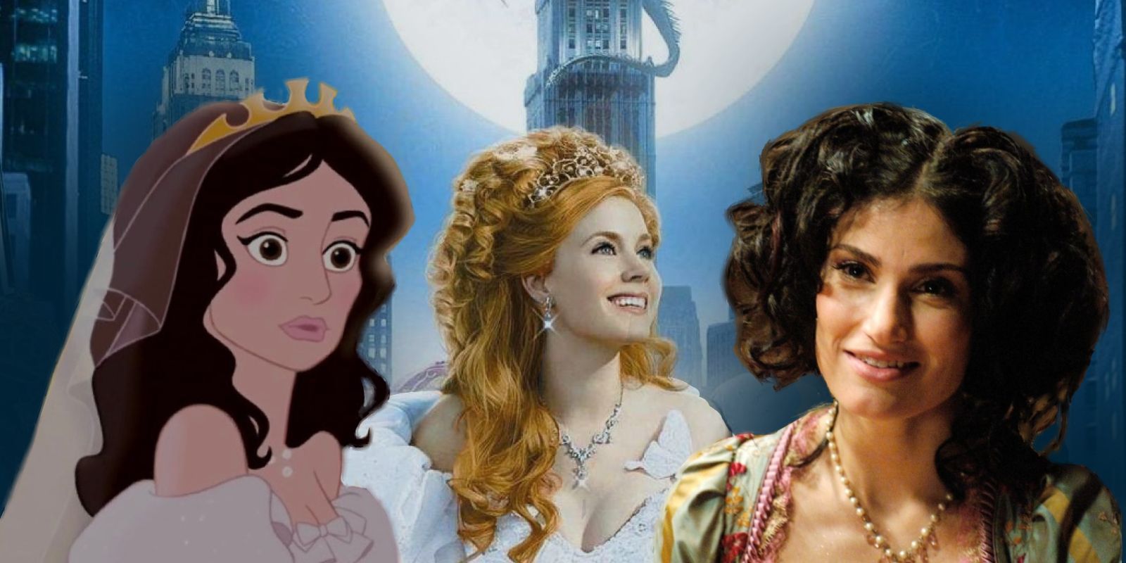 Enchanted’s Giselle in between Idina Menzel’s Nancy Tremaine animated and live-action. 