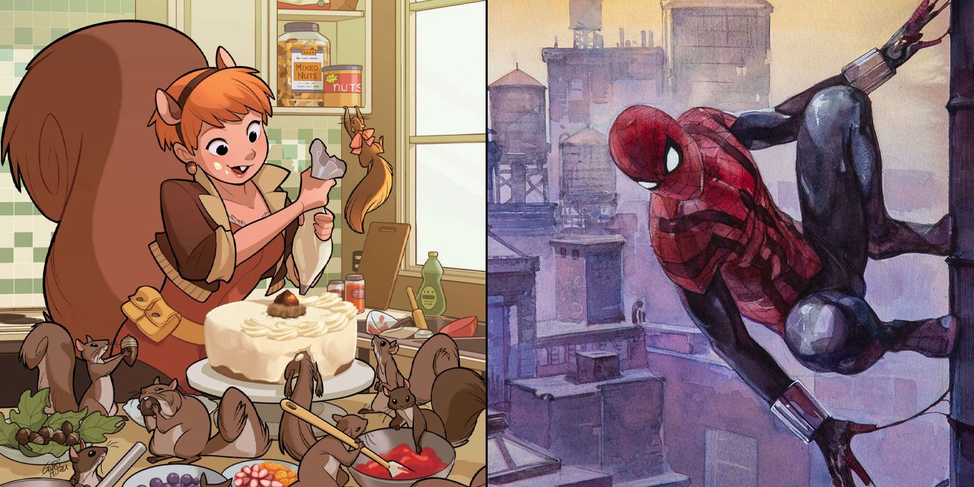 A split image of Squirrel Girl and Spider-Man in Marvel Comics