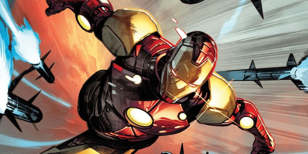 Marvel Comics' Invincible Iron Man flies and dodges missiles