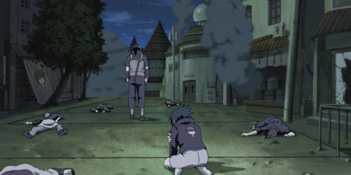 Itachi vs Sasuke after the murder of the Uchiha Clan in Naruto.