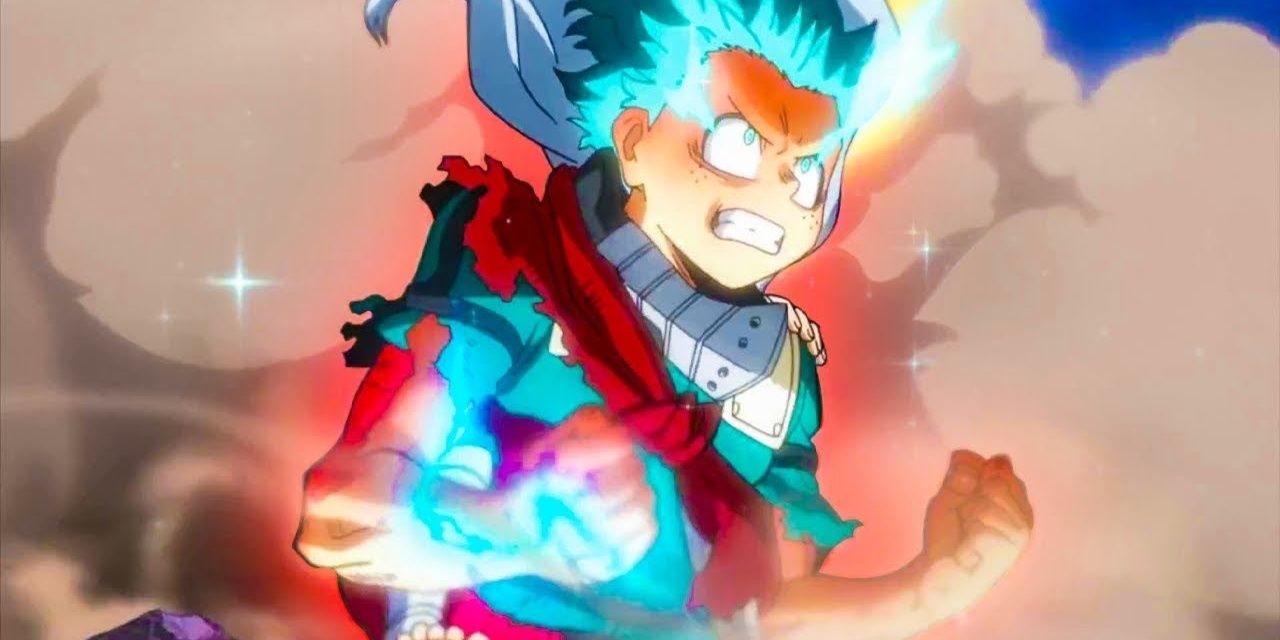 Izuku glowing in a fight