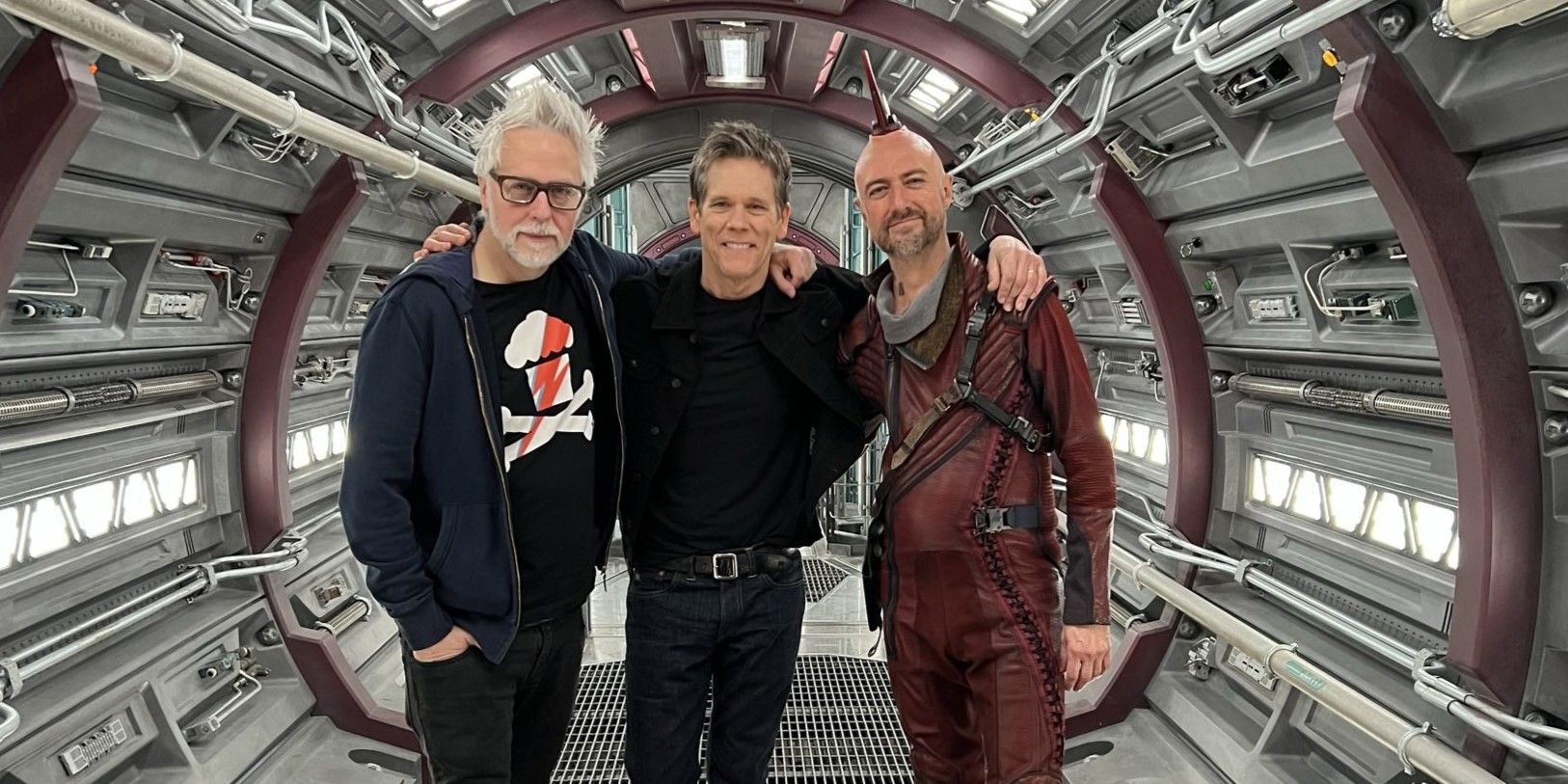 James Gunn, Kevin Bacon, and Sean Gunn in the Guardians of the Galaxy Holiday Special