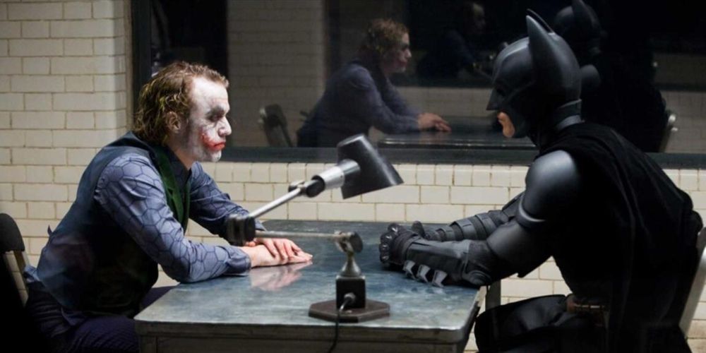 Batman interrogating the Joker in the Dark Knight.