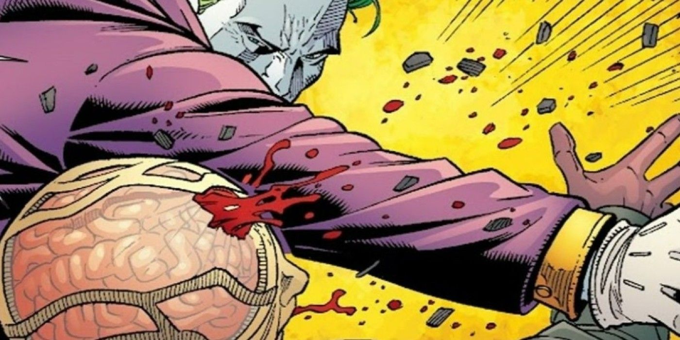 Joker hits Psimon on the head with a rock
