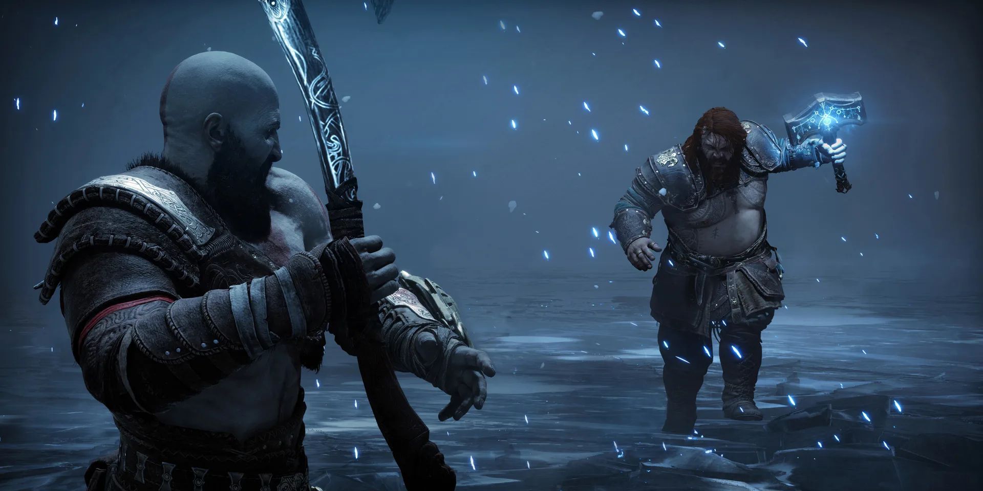 Thor charging at Kratos in God of War Ragnarok