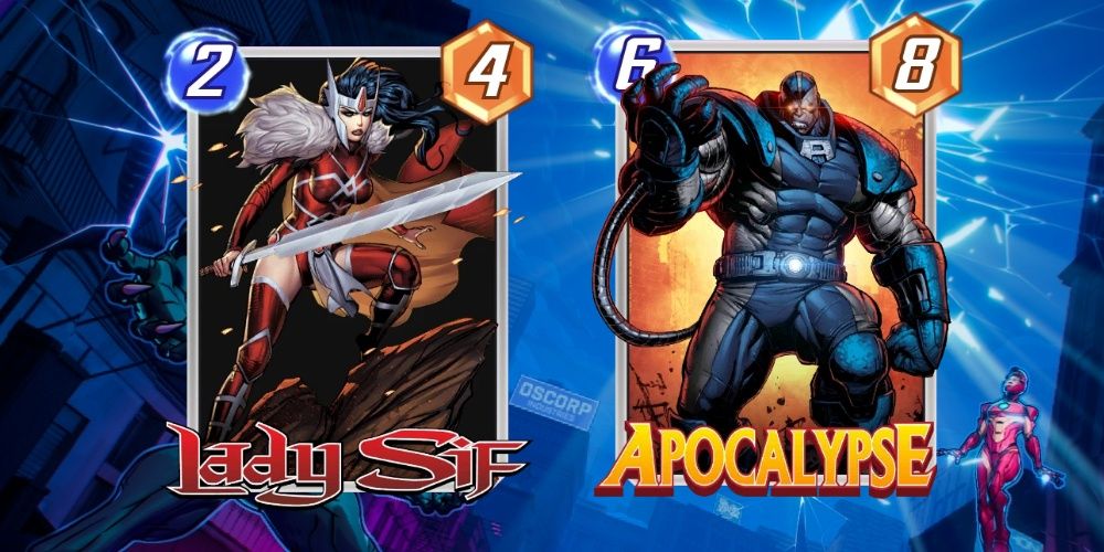 Lady Sif and Apocalypse cards from Marvel Snap