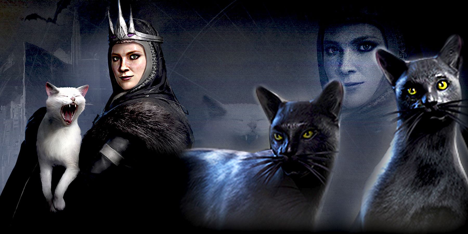 Queen Berúthiel surrounded by cats from The Lord of the Rings.