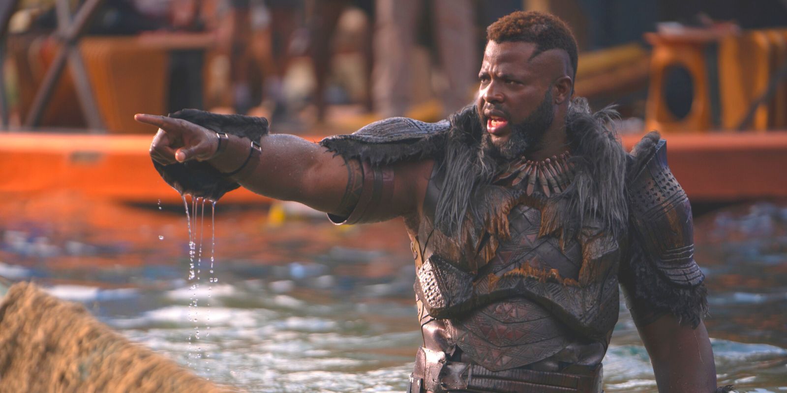 M'Baku pointing off into the distance in Black Panther: Wakanda Forever