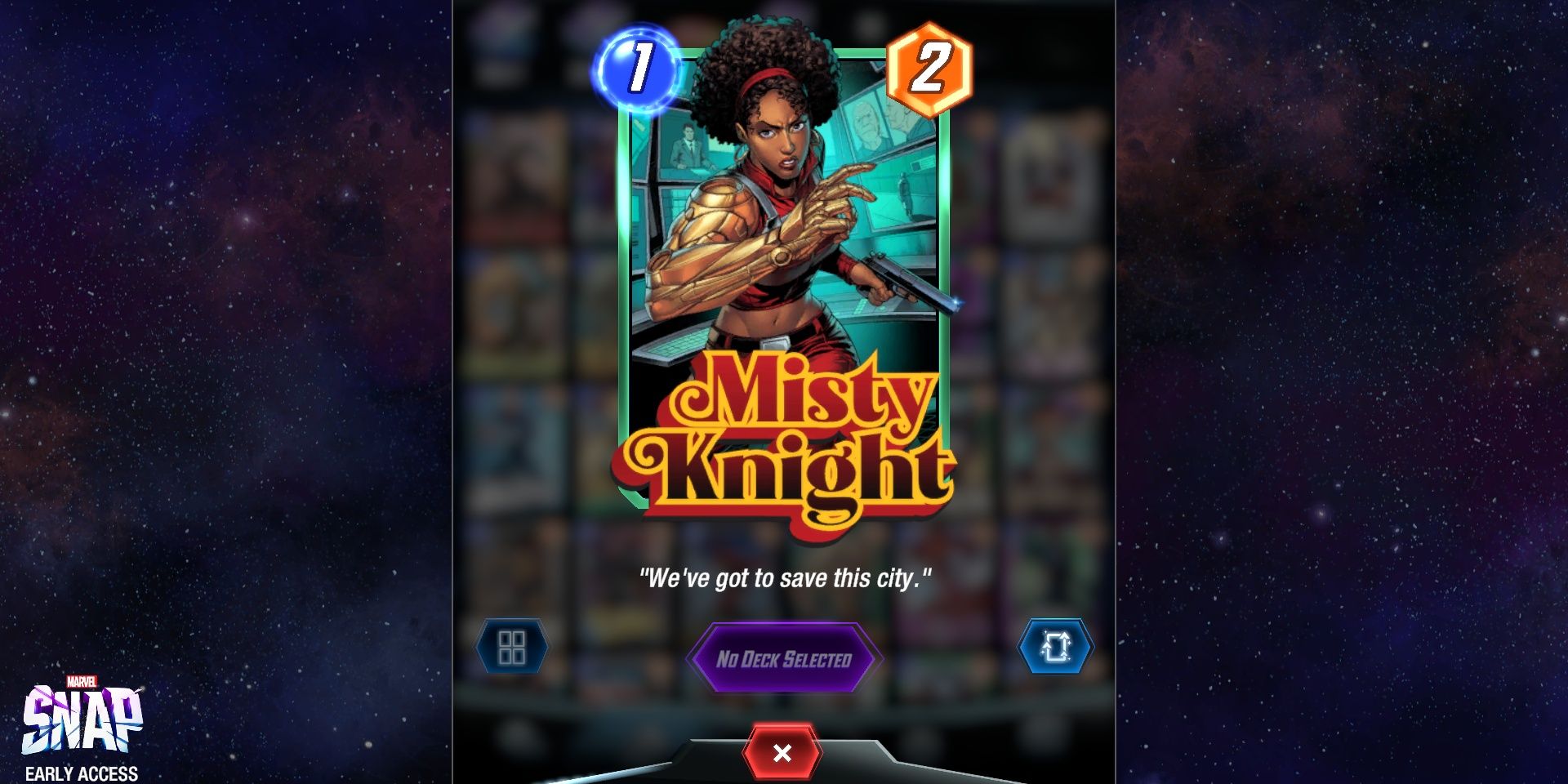 Misty Knight's Card in Marvel Snap.