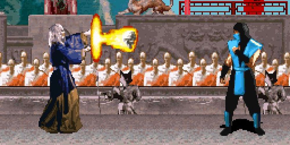Shang Tsung fights Sub-Zero in the original Mortal Kombat.