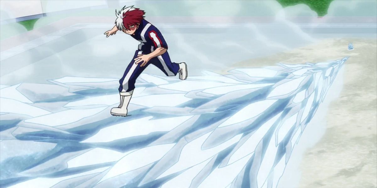 Shoto running on ice, My Hero Academia