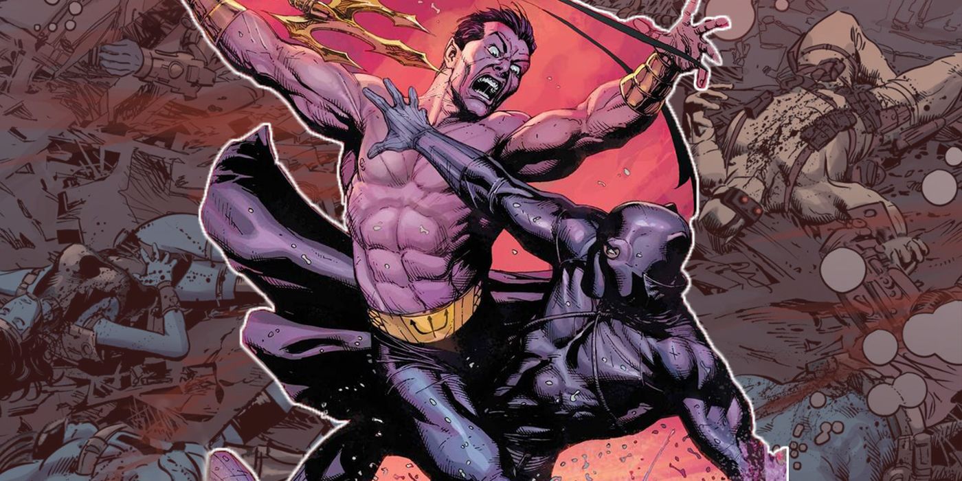Namor and Black Panther fight in a collage of destruction in Marvel Comics