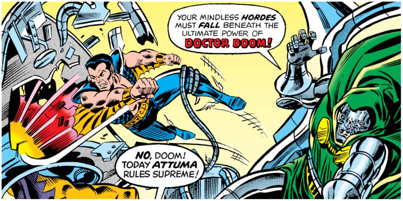 Namor and Dr Doom fightin Attuma in Marvel comics