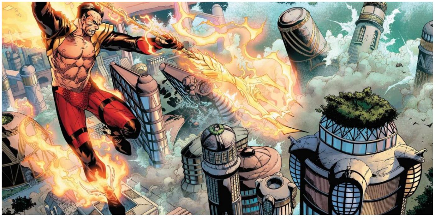 Namor flying over Wakanda and flooding it in Marvel comics