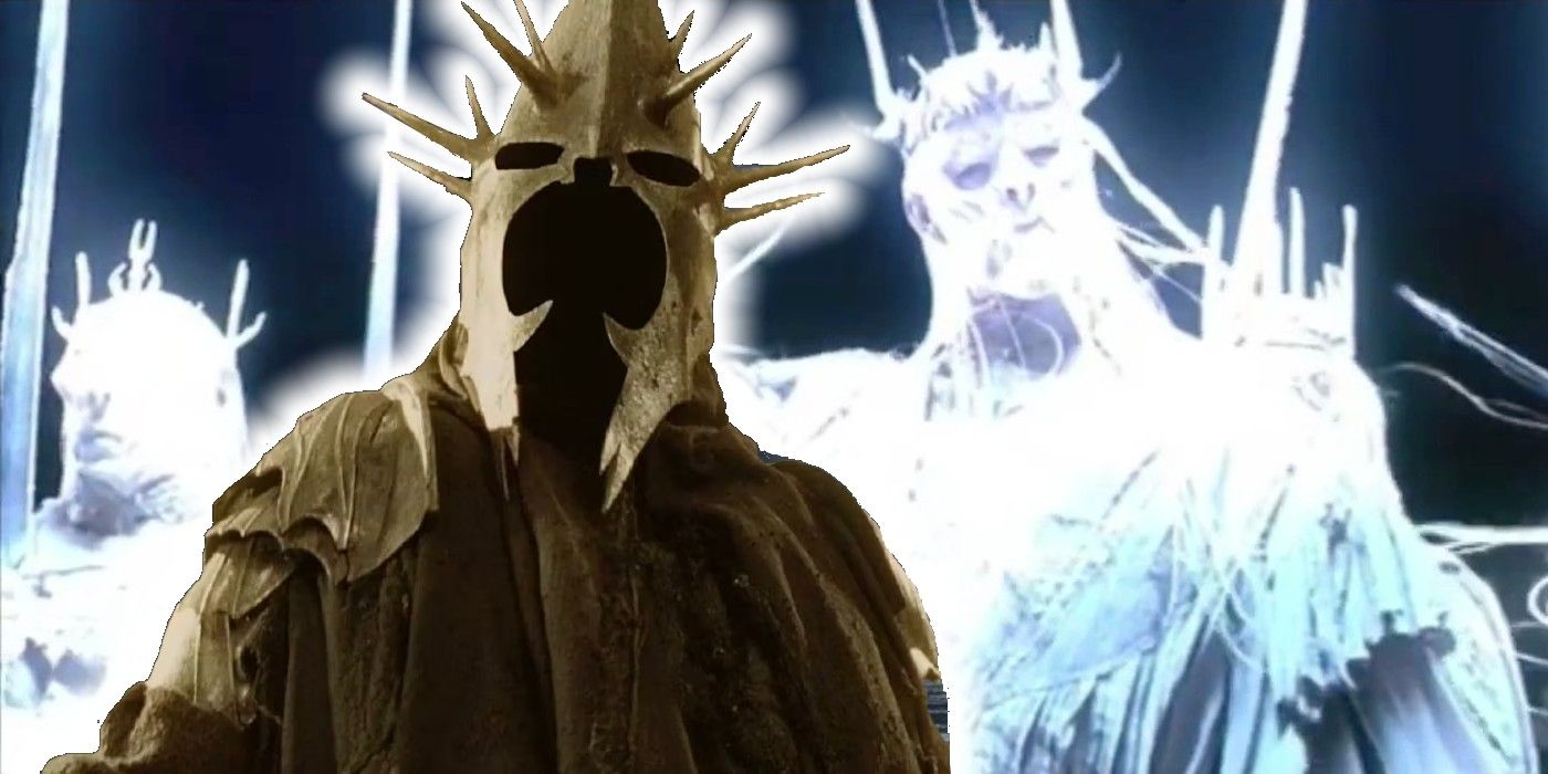 The Witch-king in front of an image of the Nazgul 