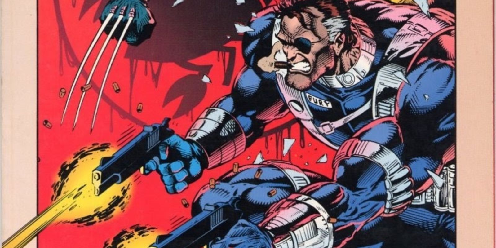 Nick Fury firing two guns on a cover in Marvel Comics