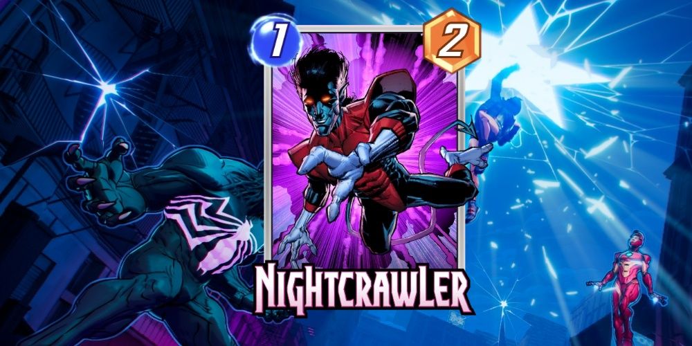 Nightcrawler card from Marvel Snap over promotional art.