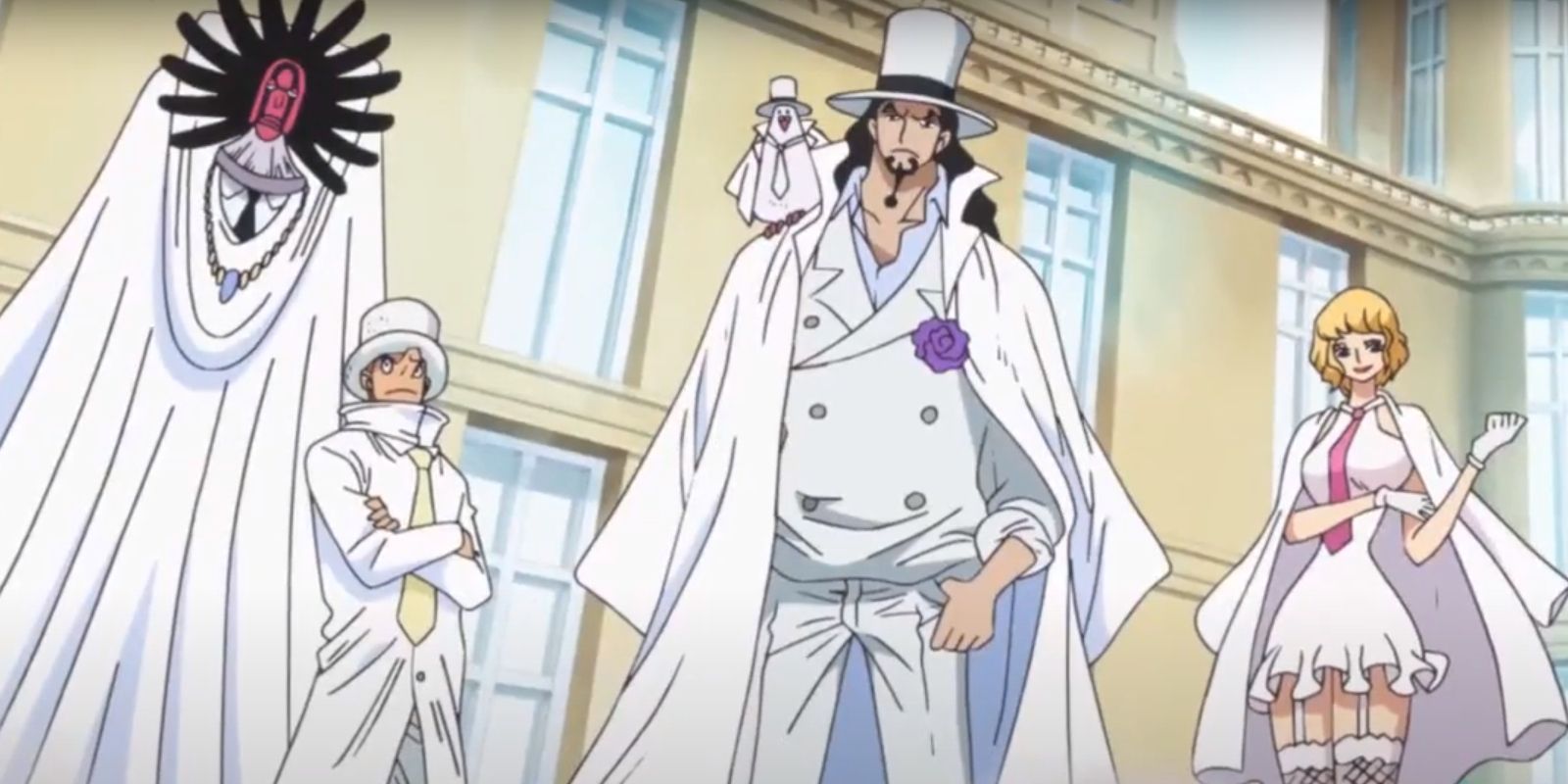One Piece's Rob Lucci, Kaku, Stussy, and Gismonda gather as CP0 at Mary Geoise