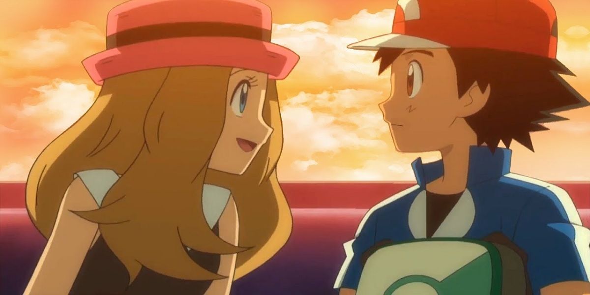 Serena smiles at Ash in Pokémon.