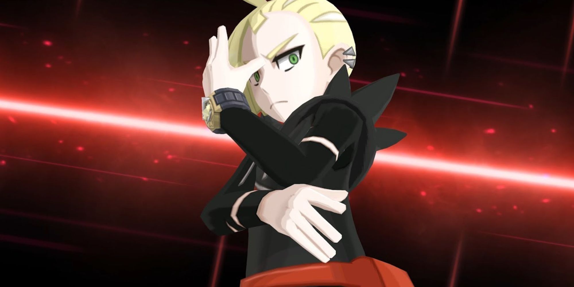 Pokemon Rival Gladion poses before a fight