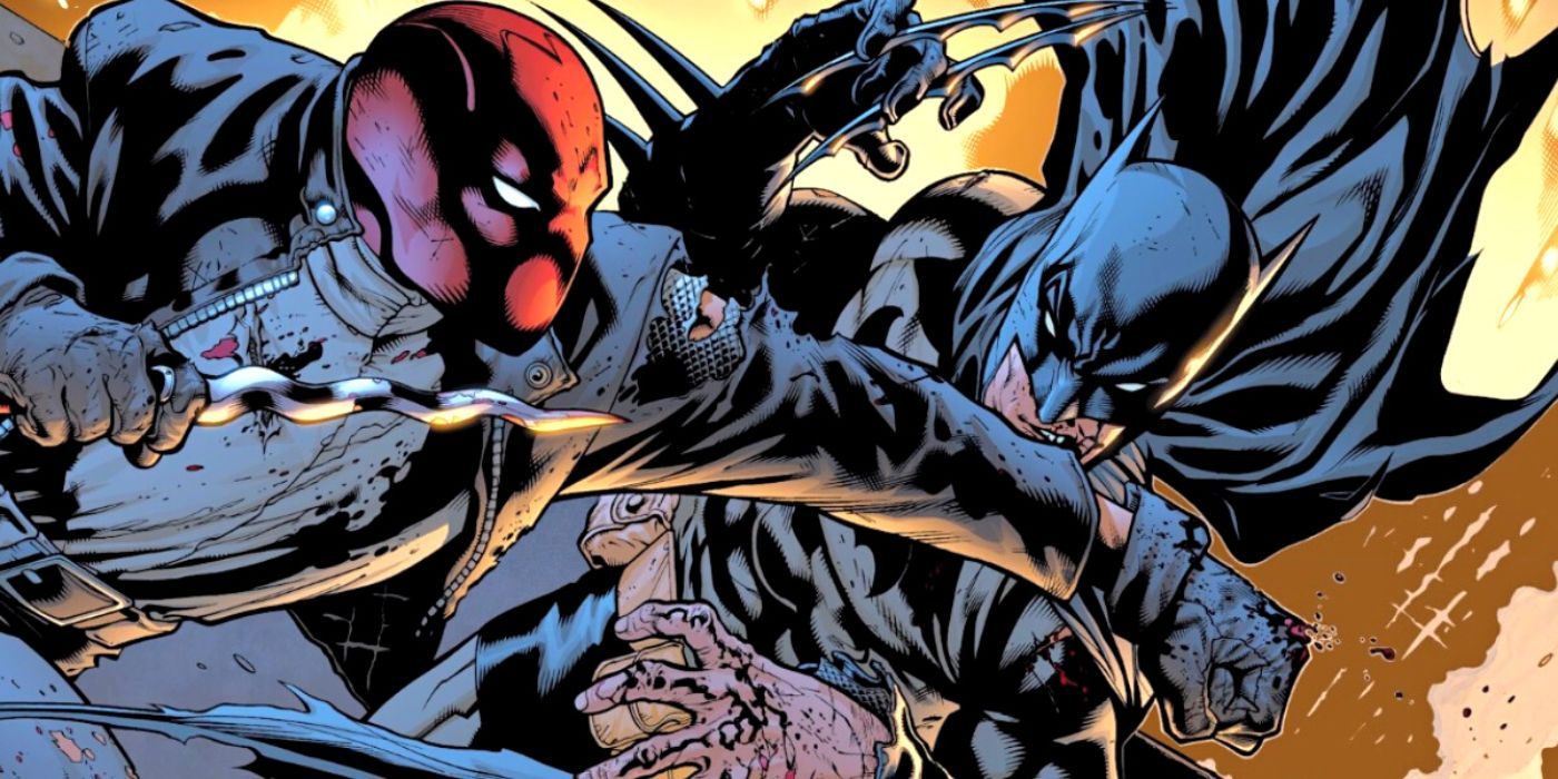 Red Hood fighting Batman from DC Comics