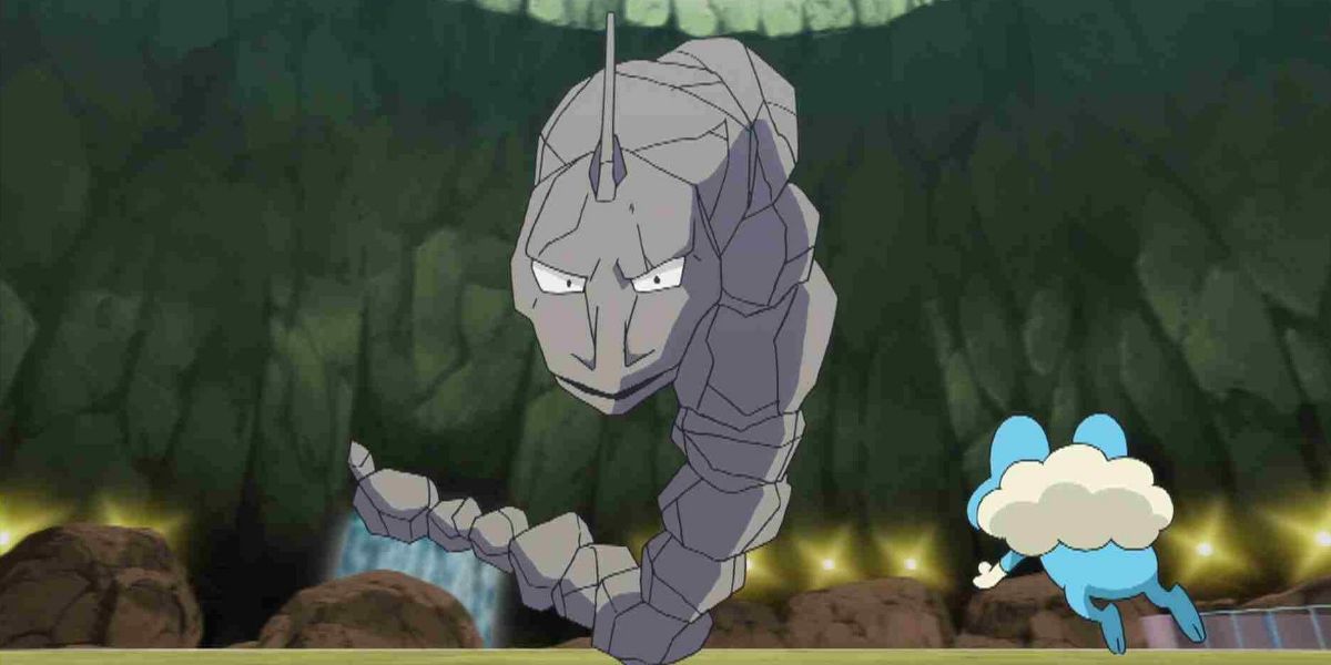 Ash'in Froakie'si Pokemon animesinde Grant'in Onix'ine karşı Rock Tomb Climb'i kullanıyor