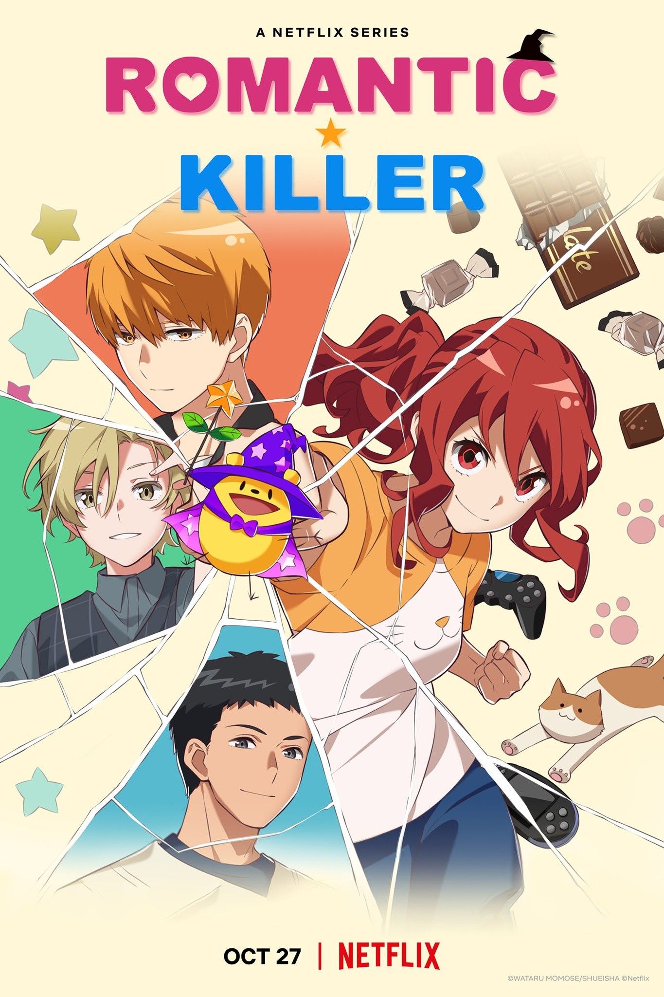 Anzu Hoshino punches Riri breaking through the three love intersts in Romantic Killer TV Poster