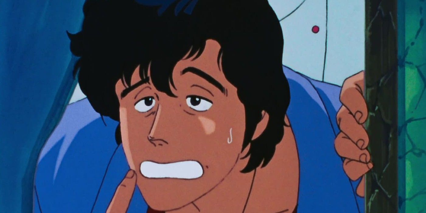 Ryo Saeba from the City Hunter anime pointing to himself and looking confused.