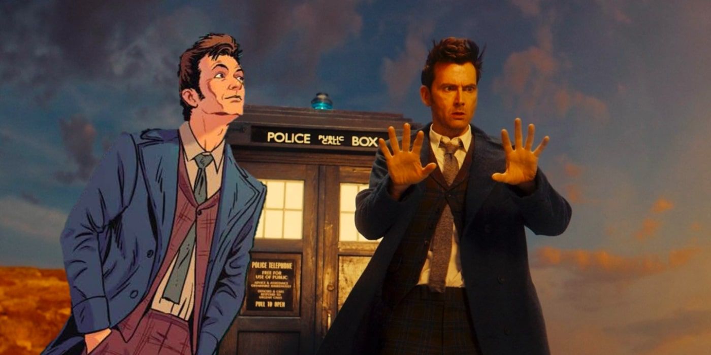 Side by side of Fourteenth Doctor in his live-action and comic book appearances