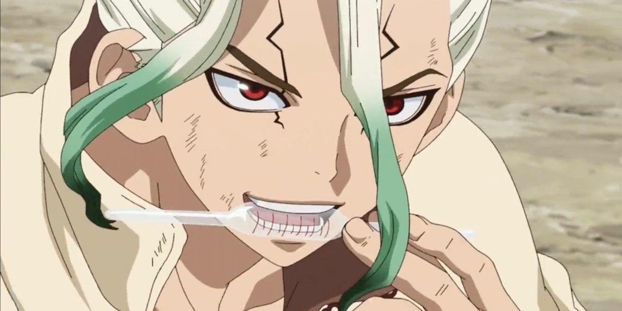 Senku Ishigami with a small invention in Dr. Stone.