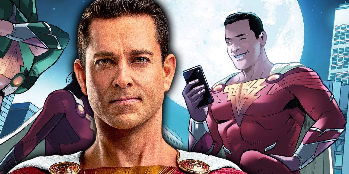 Shazam de Zachary Levi e uma imagem da história em quadrinhos Fury of the Gods.