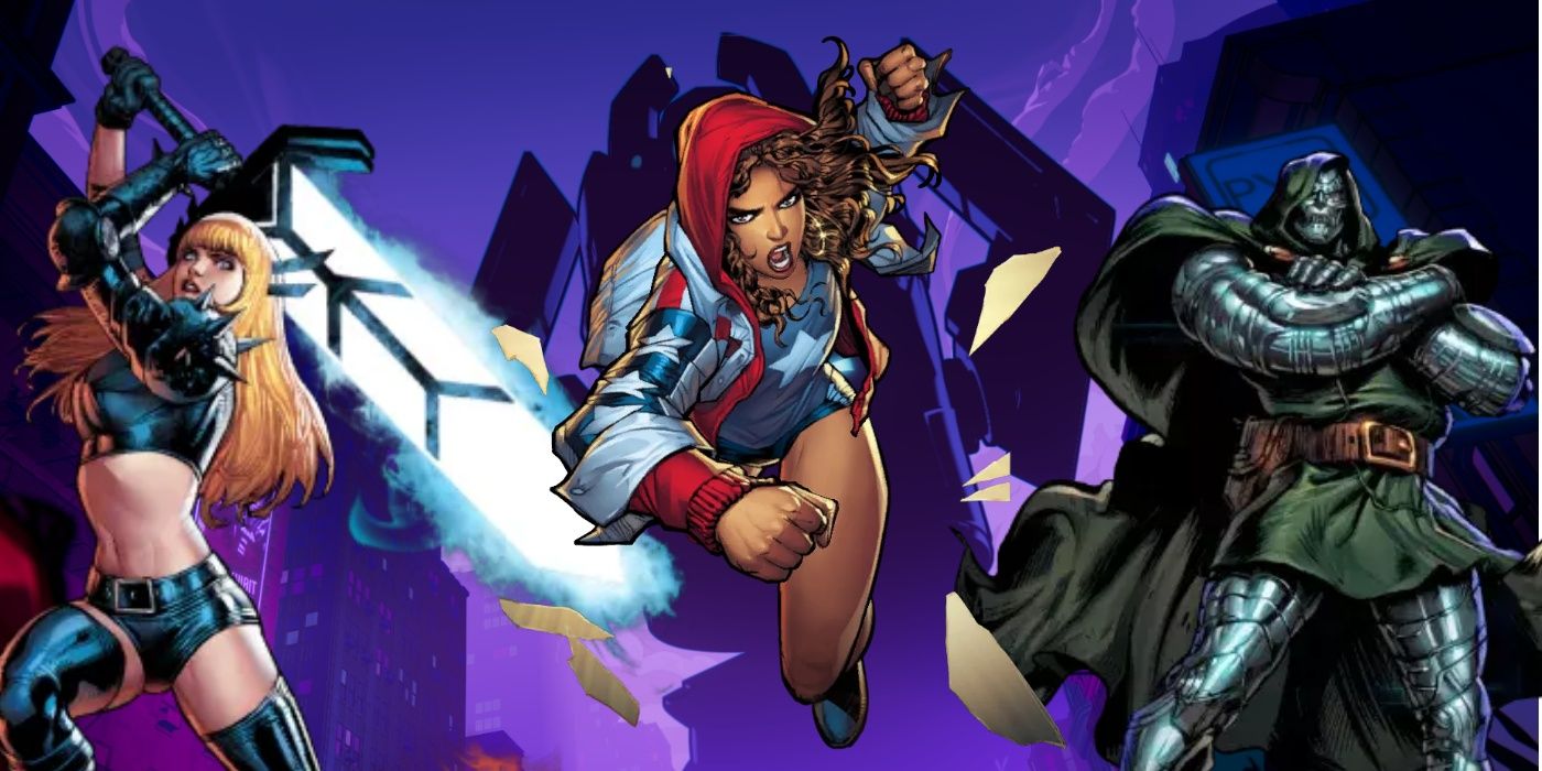 Marvel Snap collage image featuring Magik, America Chavez, and Doctor Doom