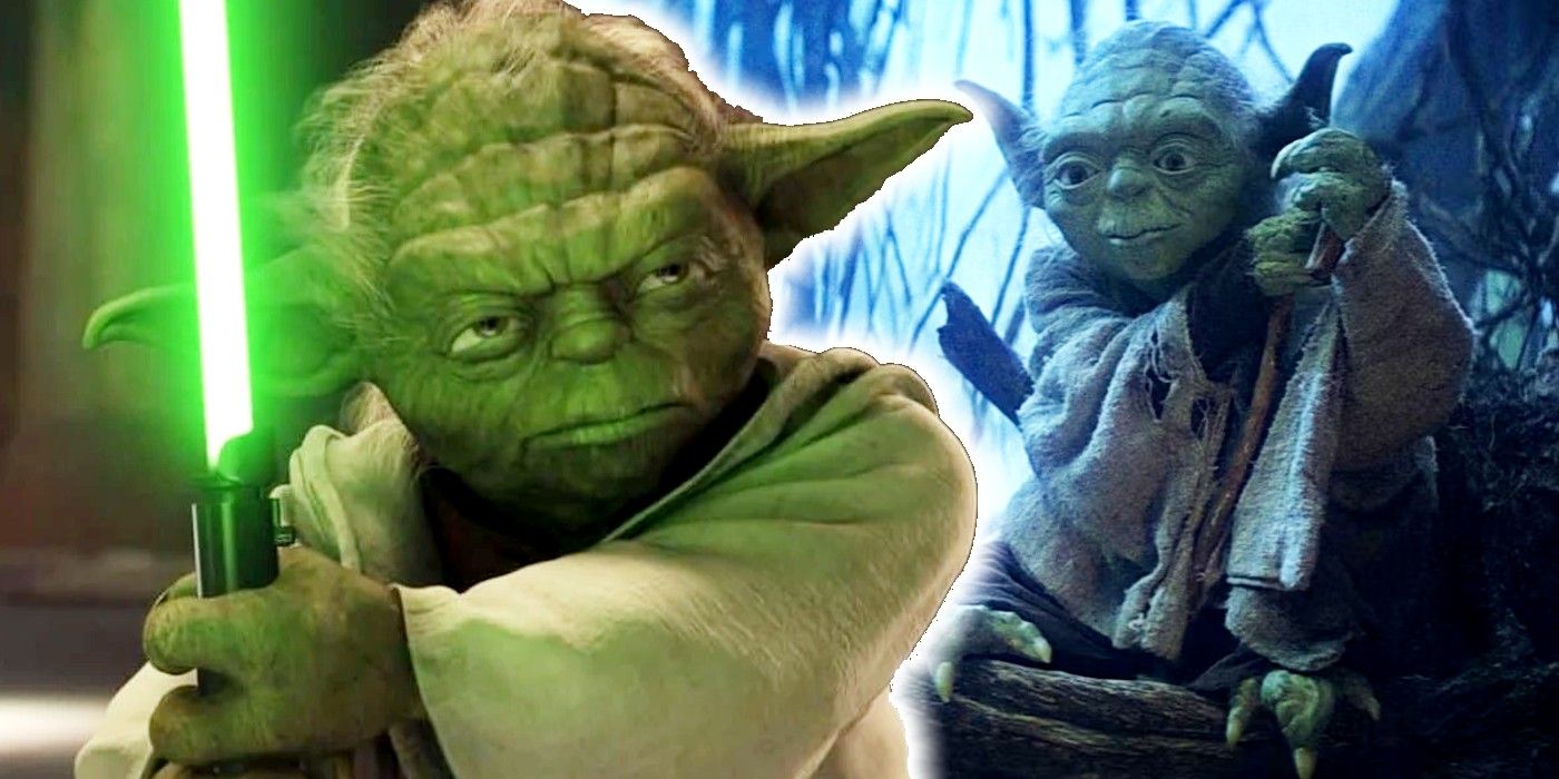 Star Wars Master Yoda brandishing a lightsaber