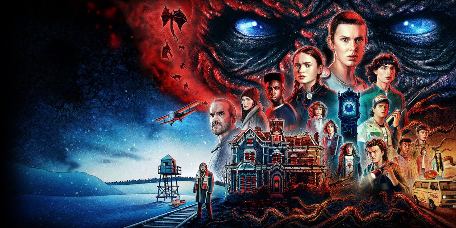 Promotional art for Stranger Things with all characters
