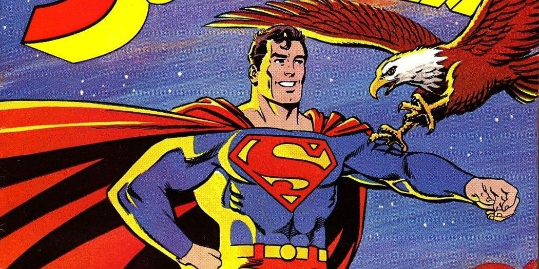 Superman and a bald eagle on the cover of DC Comics' Adventures of Superman 424 Cropped