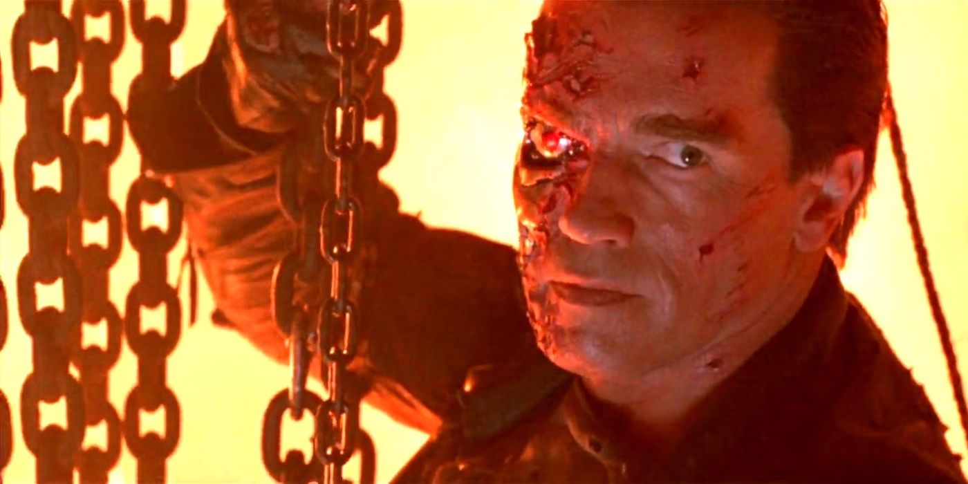 T-800 ถูกหย่อนลงไปในลาวาใน Terminator 2: Judgement Day